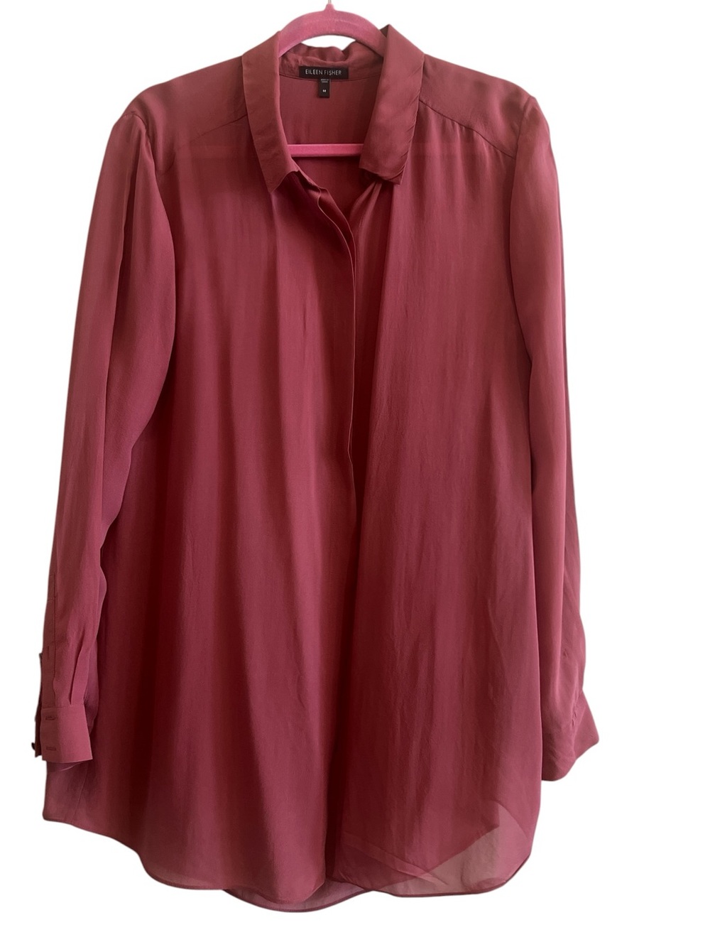 Eileen Fisher 100% Silk Dusty Rose Long-Sleeve Button-Down Shirt Size Medium